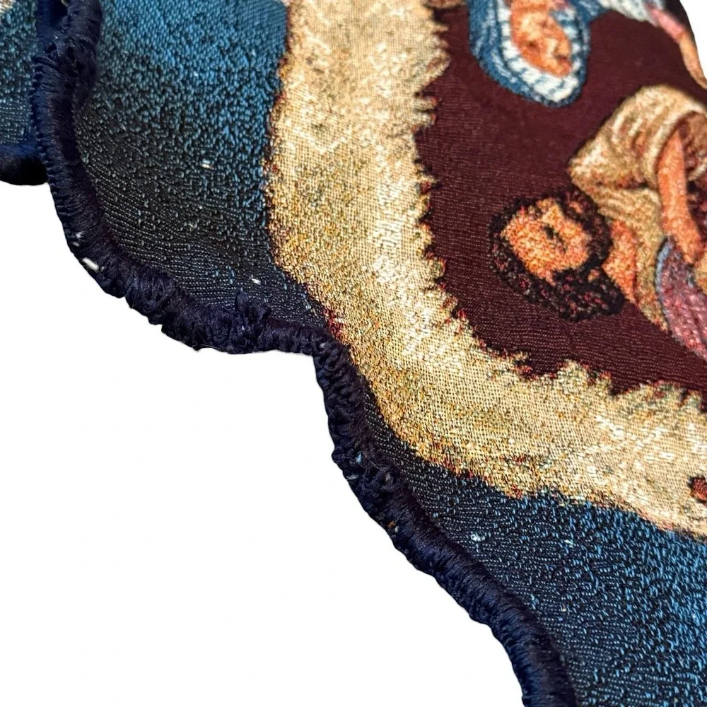 Vintage Nativity Christmas Tree Skirt Tapestry Woven Blue‎ Trim Holiday Decor